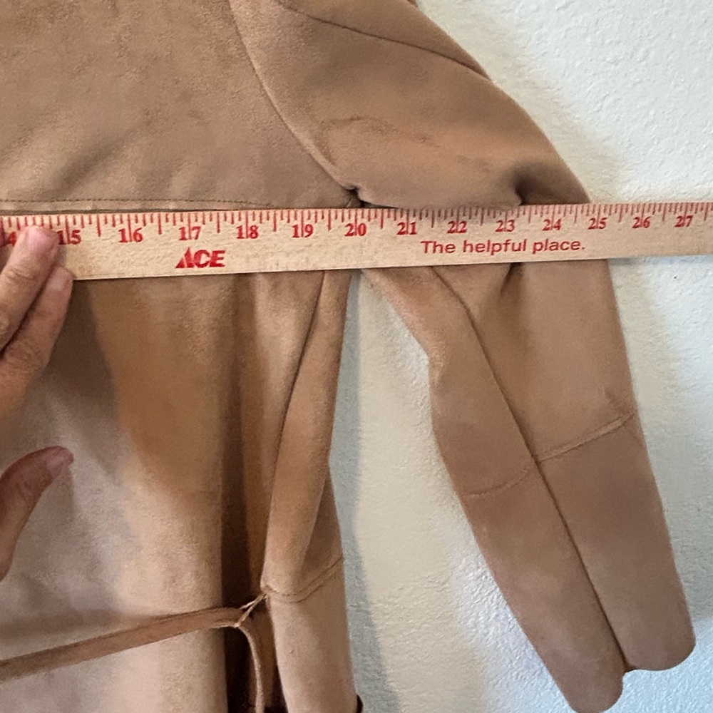 H&M‎ Camel Brown Minimalist Quiet Luxury Faux Suede Coat SZ 4 - Picture 6 of 8
